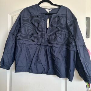 Banana Republic Navy Blouse with Crochet Detail